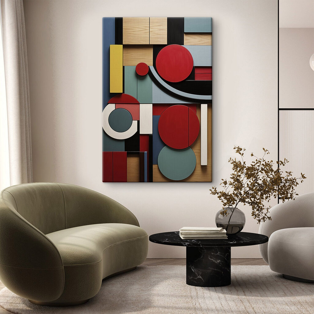 Colorful art piece with circles and squares Colorful art piece with circles and squares