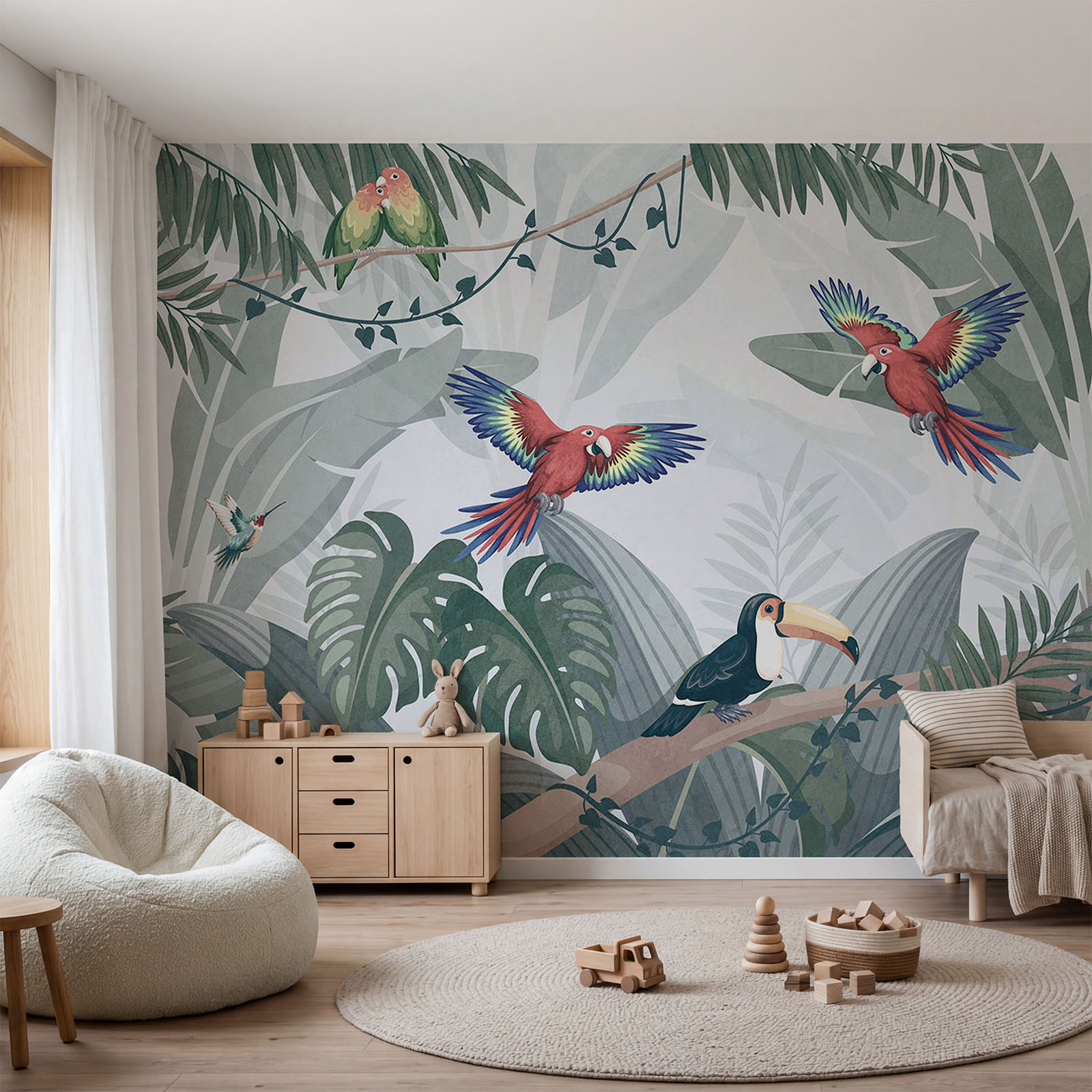 Groupe d'oiseaux sur une branche d'arbre