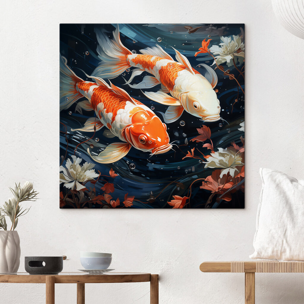 Couple of orange and white fish swimming in water Couple of orange and white fish swimming in water