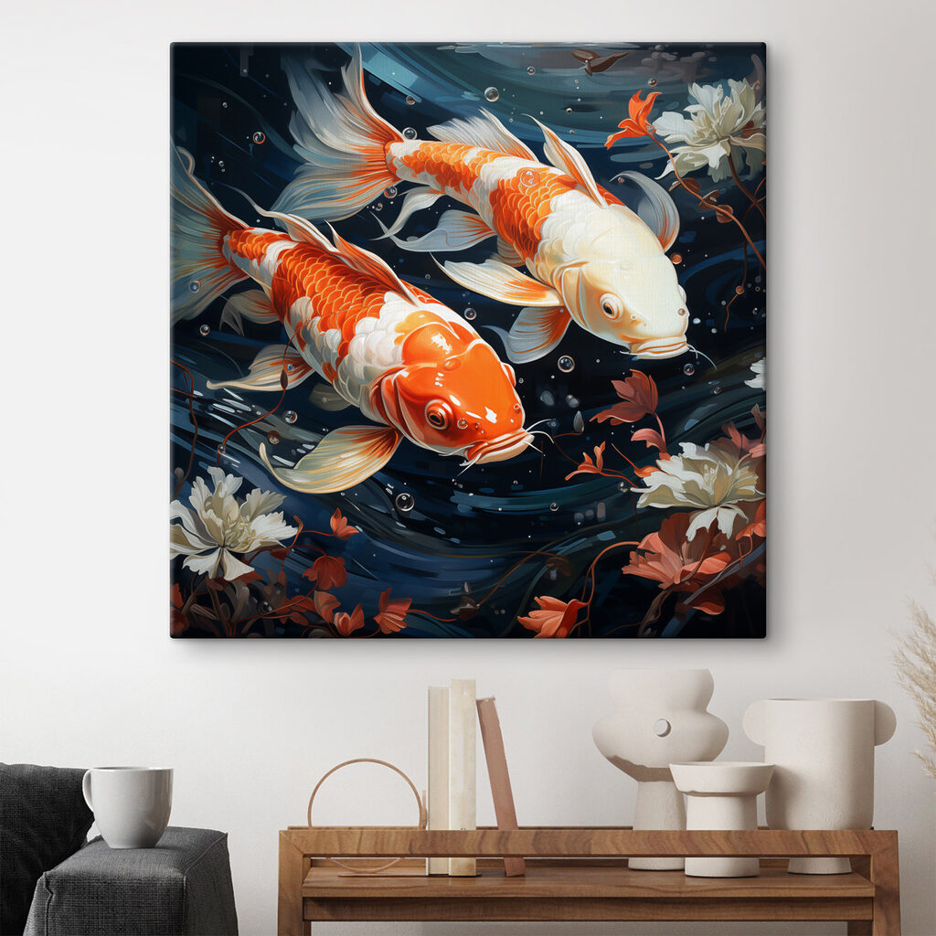 Couple of orange and white fish swimming in water Couple of orange and white fish swimming in water