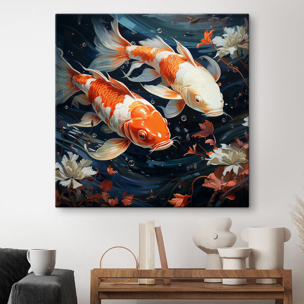 Couple of orange and white fish swimming in water Couple of orange and white fish swimming in water