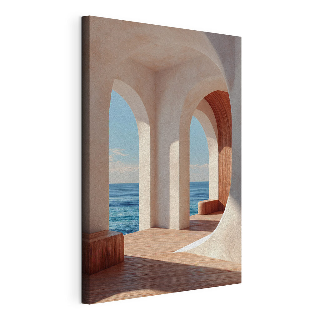 White building with arched windows and wood floors White building with arched windows and wood floors