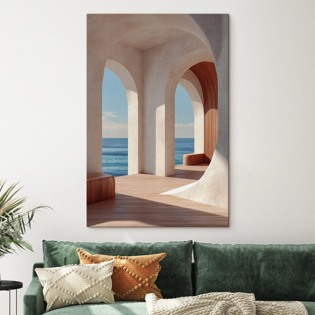 White building with arched windows and wood floors White building with arched windows and wood floors