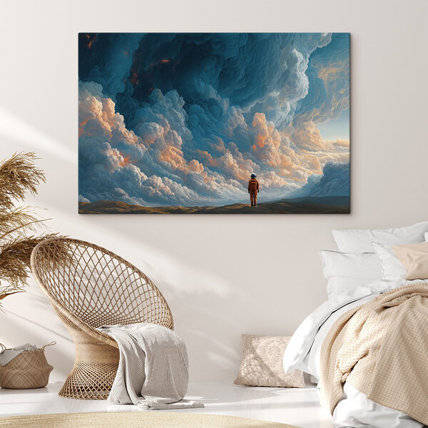 Person standing in a desert with clouds in the background Person standing in a desert with clouds in the background
