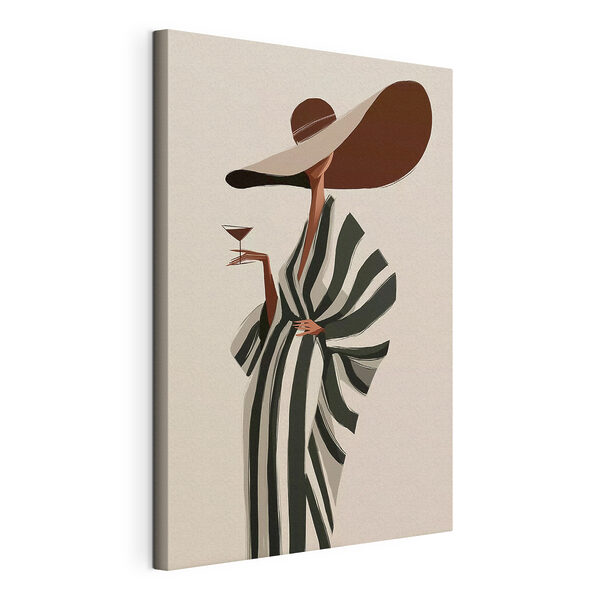Tableaux Tableaux Femme portant un chapeau et un grand chapeau, tenant un verre de vin (UGS : s49633)
