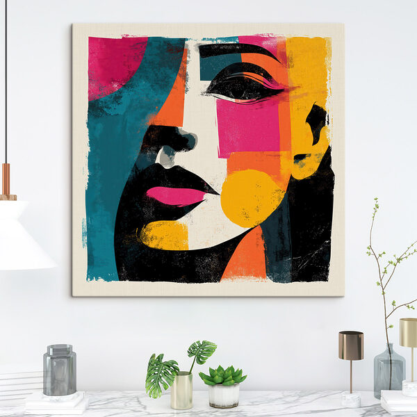 Woman's face with colorful squares Woman's face with colorful squares