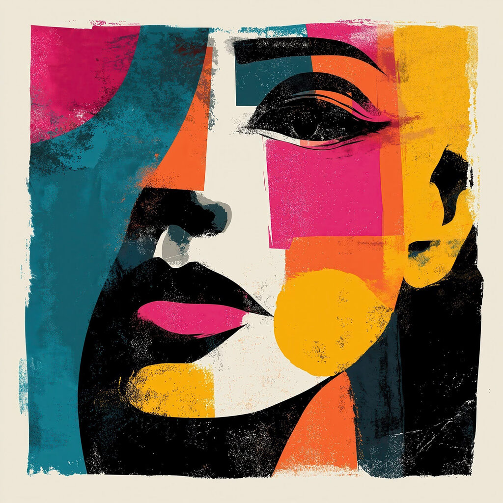 Woman's face with colorful squares Woman's face with colorful squares