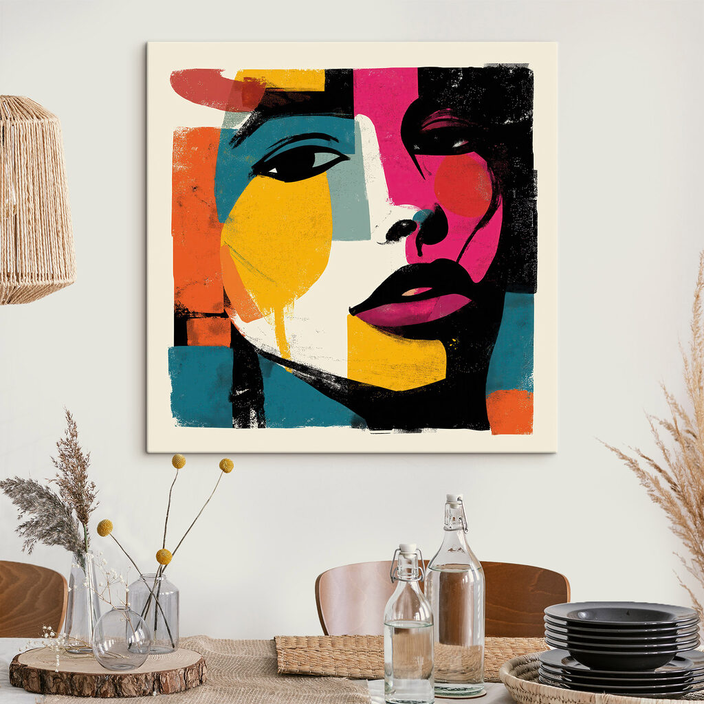 Visage de femme recouvert de peinture colorée Visage de femme recouvert de peinture colorée