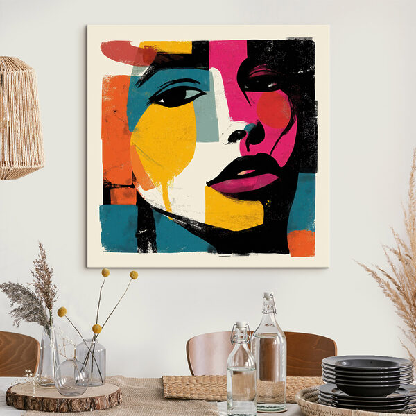 Visage de femme recouvert de peinture colorée Visage de femme recouvert de peinture colorée