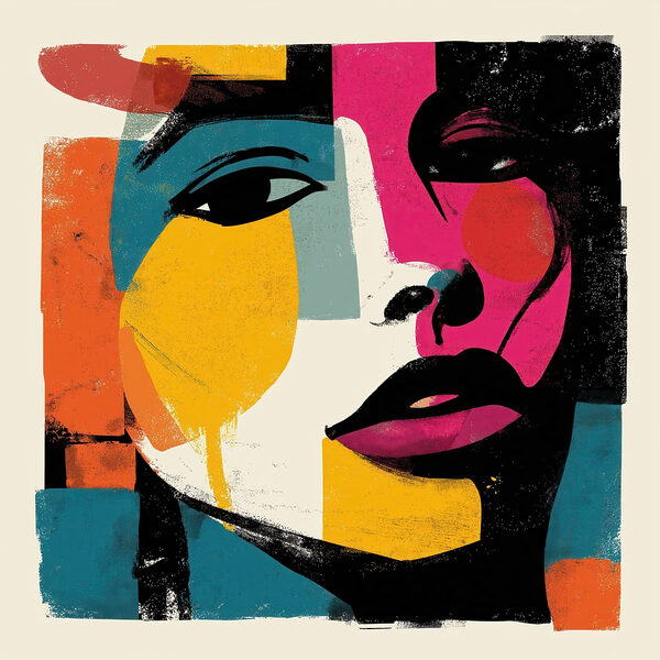 Visage de femme recouvert de peinture colorée Visage de femme recouvert de peinture colorée