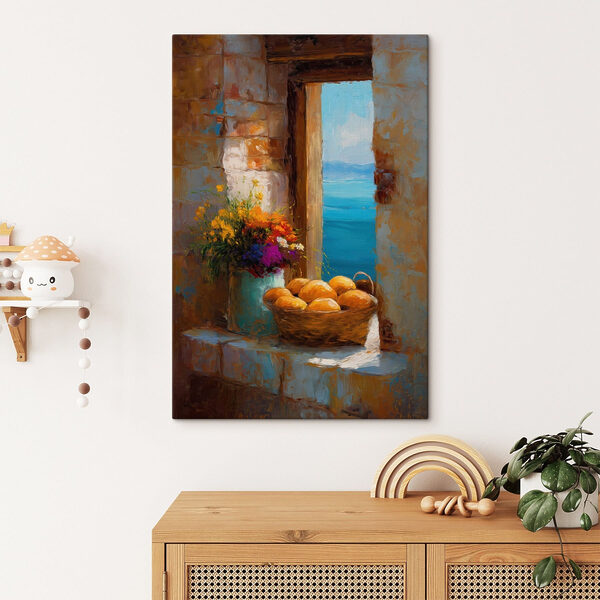 Basket of flowers and a vase of bread Basket of flowers and a vase of bread