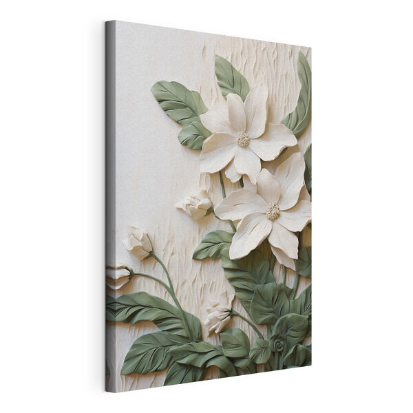 Des fleurs et des feuilles blanches sur un fond blanc Tableaux Des fleurs et des feuilles blanches sur un fond blanc