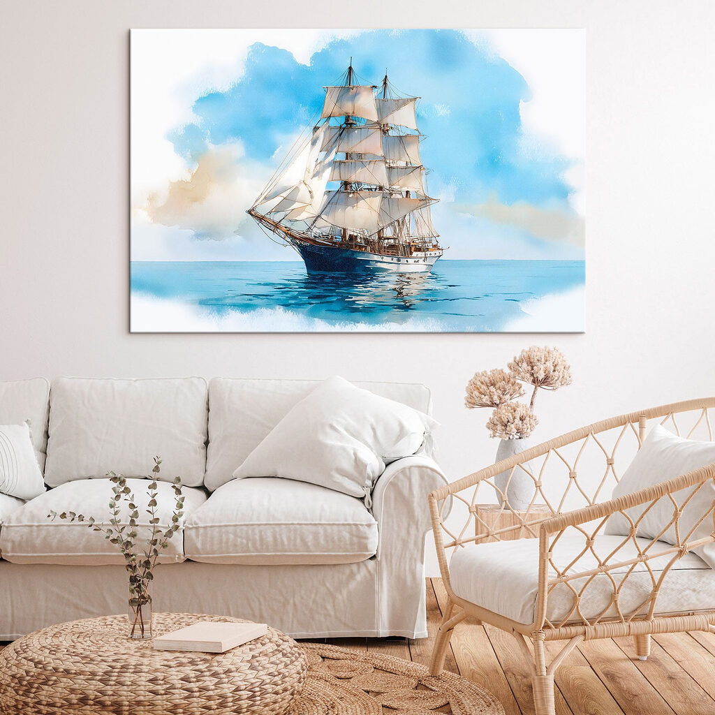 Watercolor of a ship in the ocean Watercolor of a ship in the ocean