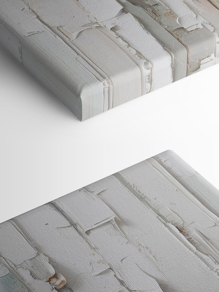 White painted wood with torn pieces of paper