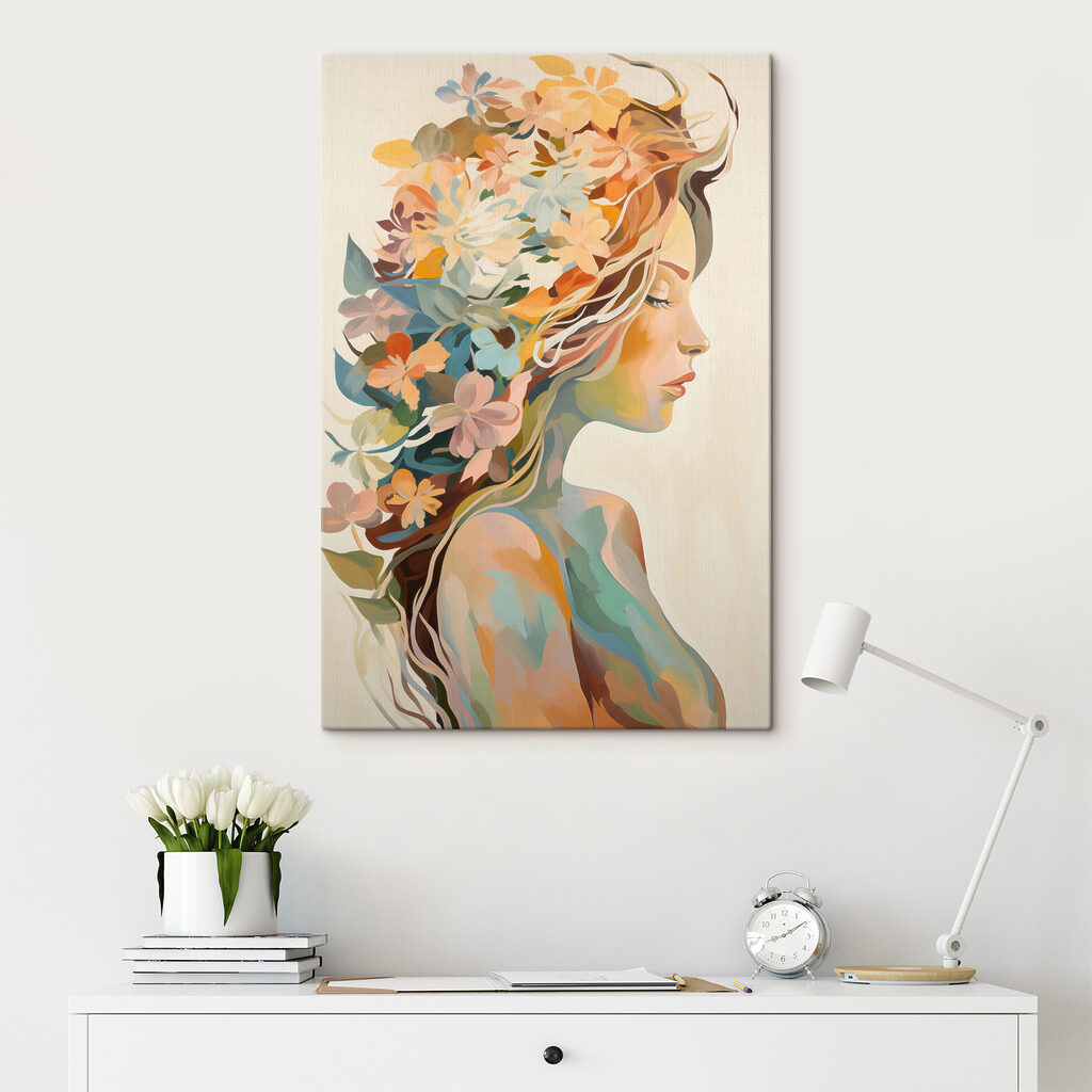 Painting of a woman with flowers in her hair Painting of a woman with flowers in her hair