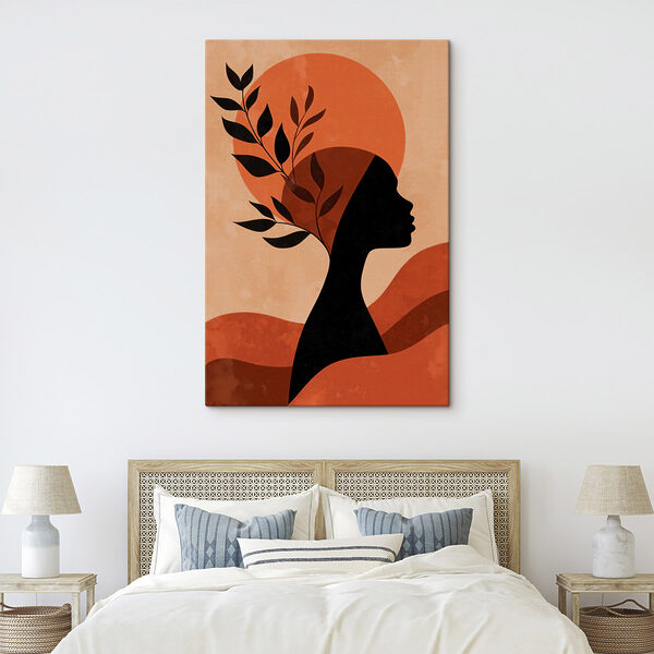 Tableaux Tableaux Silhouette d'une femme avec des feuilles sur la tête (UGS : s49440)