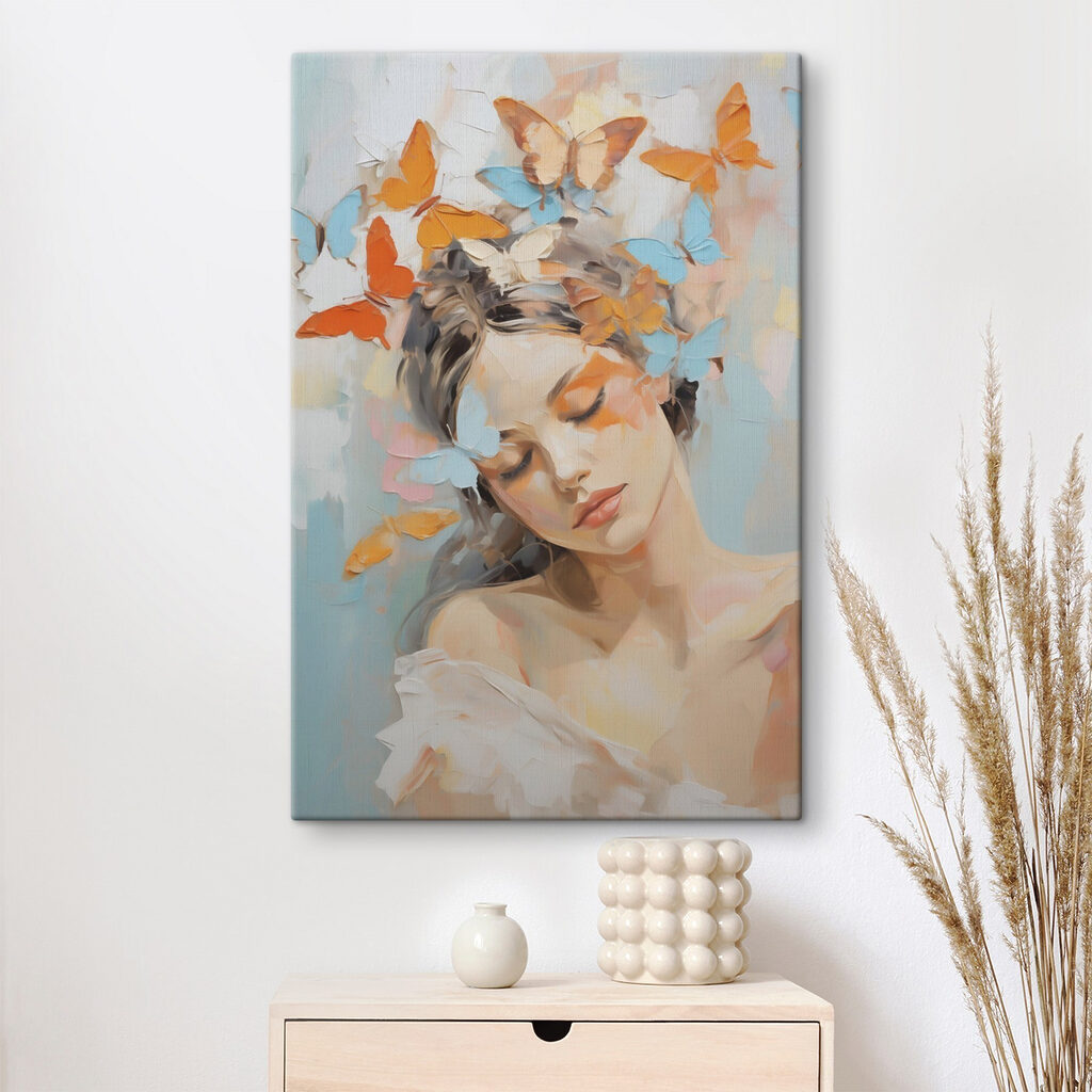 Painting of a woman with butterflies in her hair Painting of a woman with butterflies in her hair