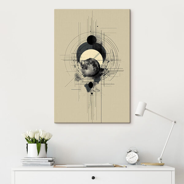 Tableaux Black and white drawing of a moon and circles (UGS : s49332)