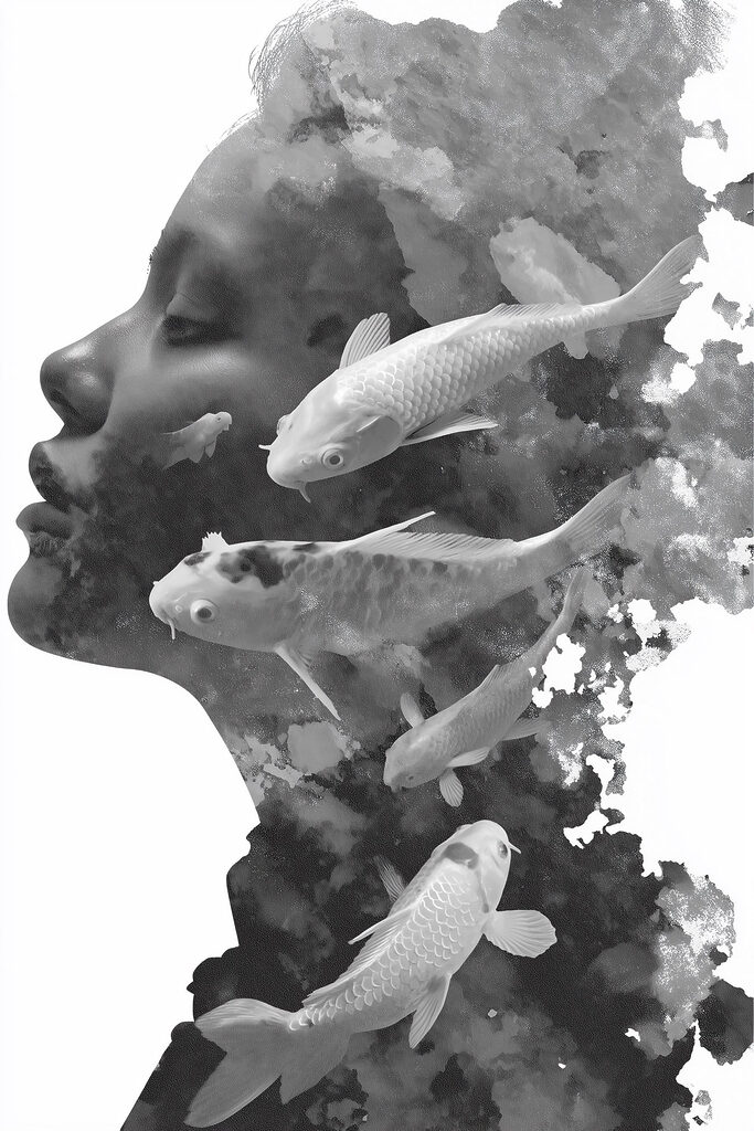 Woman's face with fish Woman's face with fish