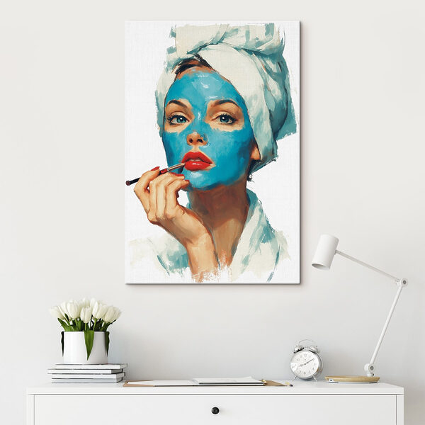 Woman with a blue mask on her face