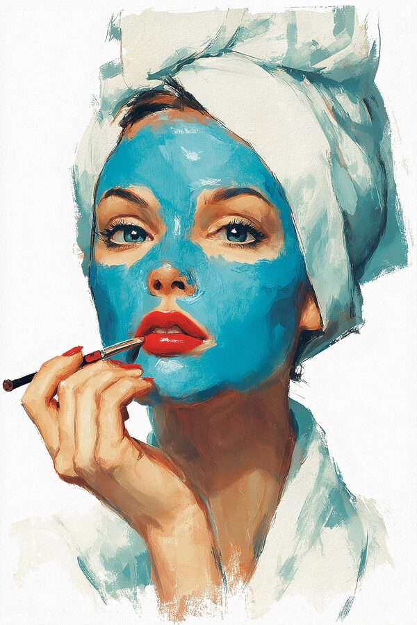 Woman with a blue mask on her face