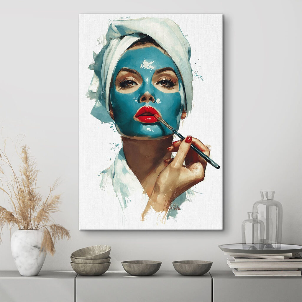 Woman with a blue mask on her face