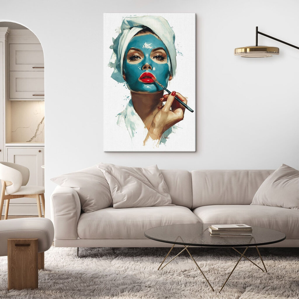 Woman with a blue mask on her face