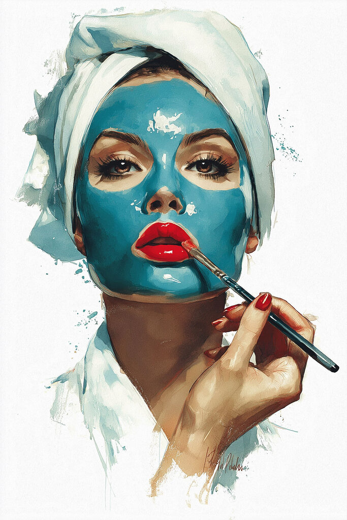 Woman with a blue mask on her face