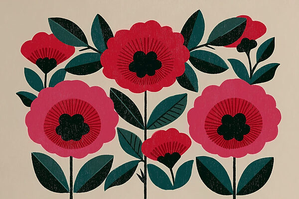 Painting of flowers and leaves Painting of flowers and leaves
