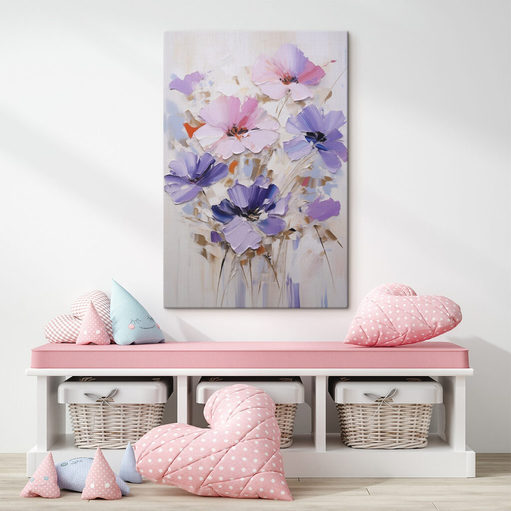 Painting of flowers on a white surface
