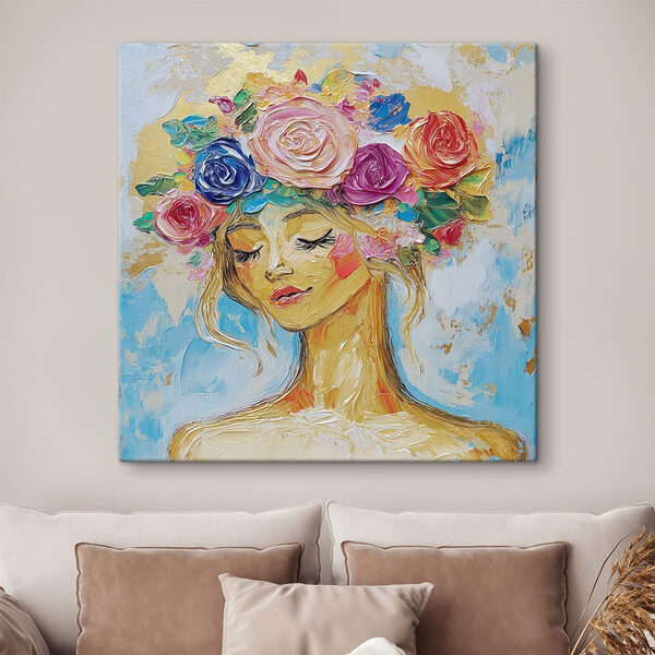 Painting of a woman with flowers in her hair