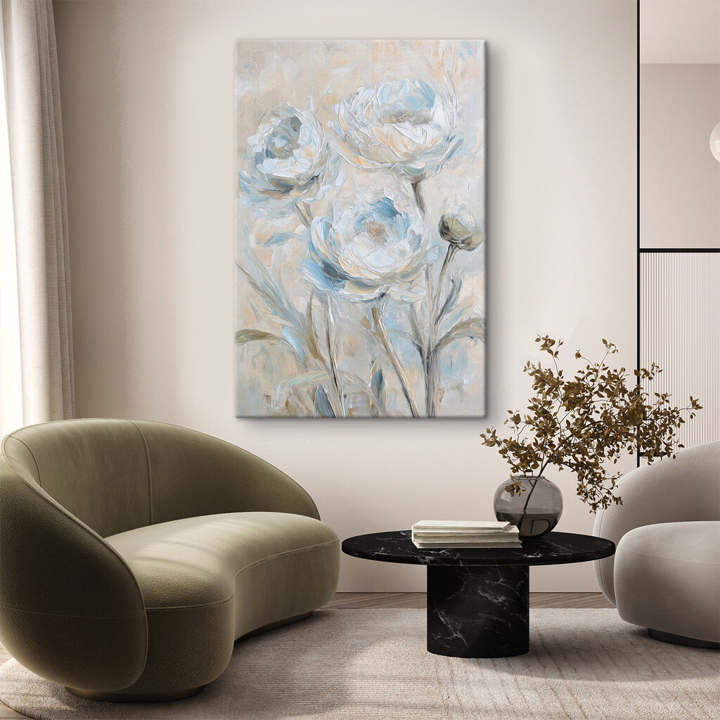 Painting of flowers on a white surface