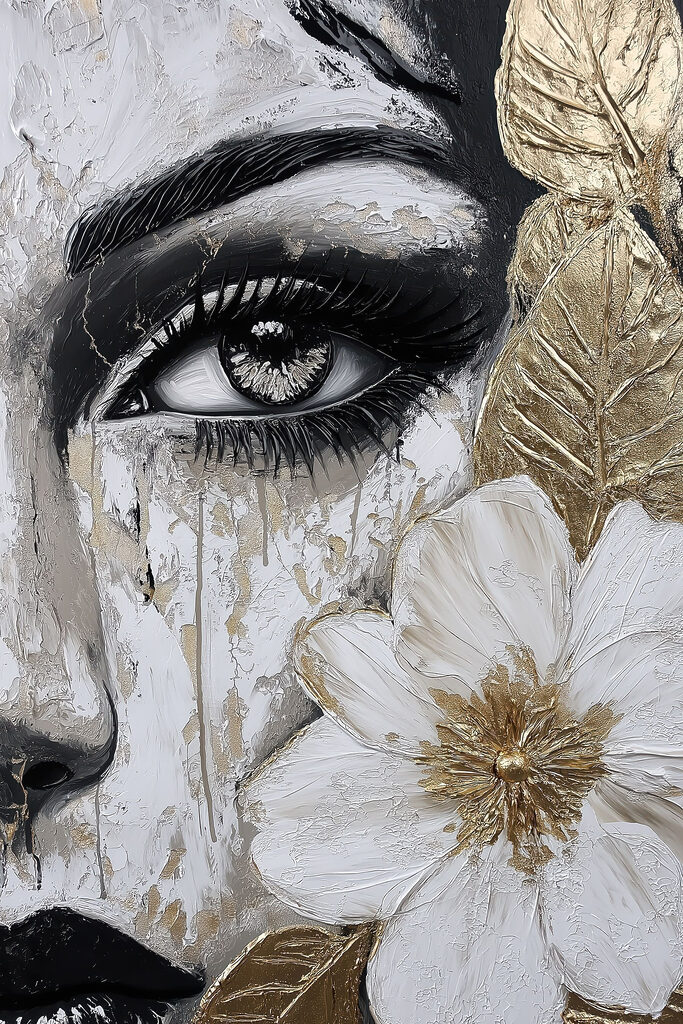- Striking portrait with flower detail - Striking portrait with flower detail