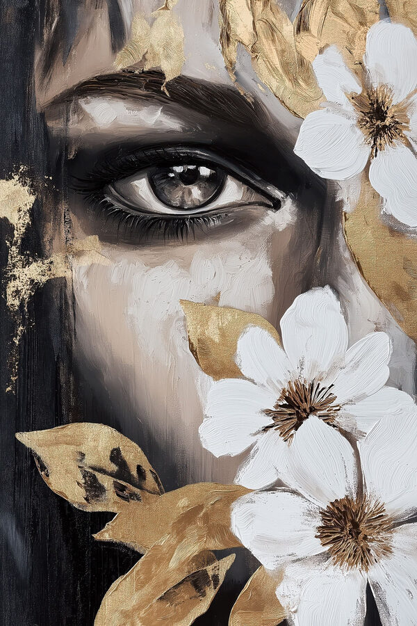 Painting of a woman's eye and flowers Painting of a woman's eye and flowers