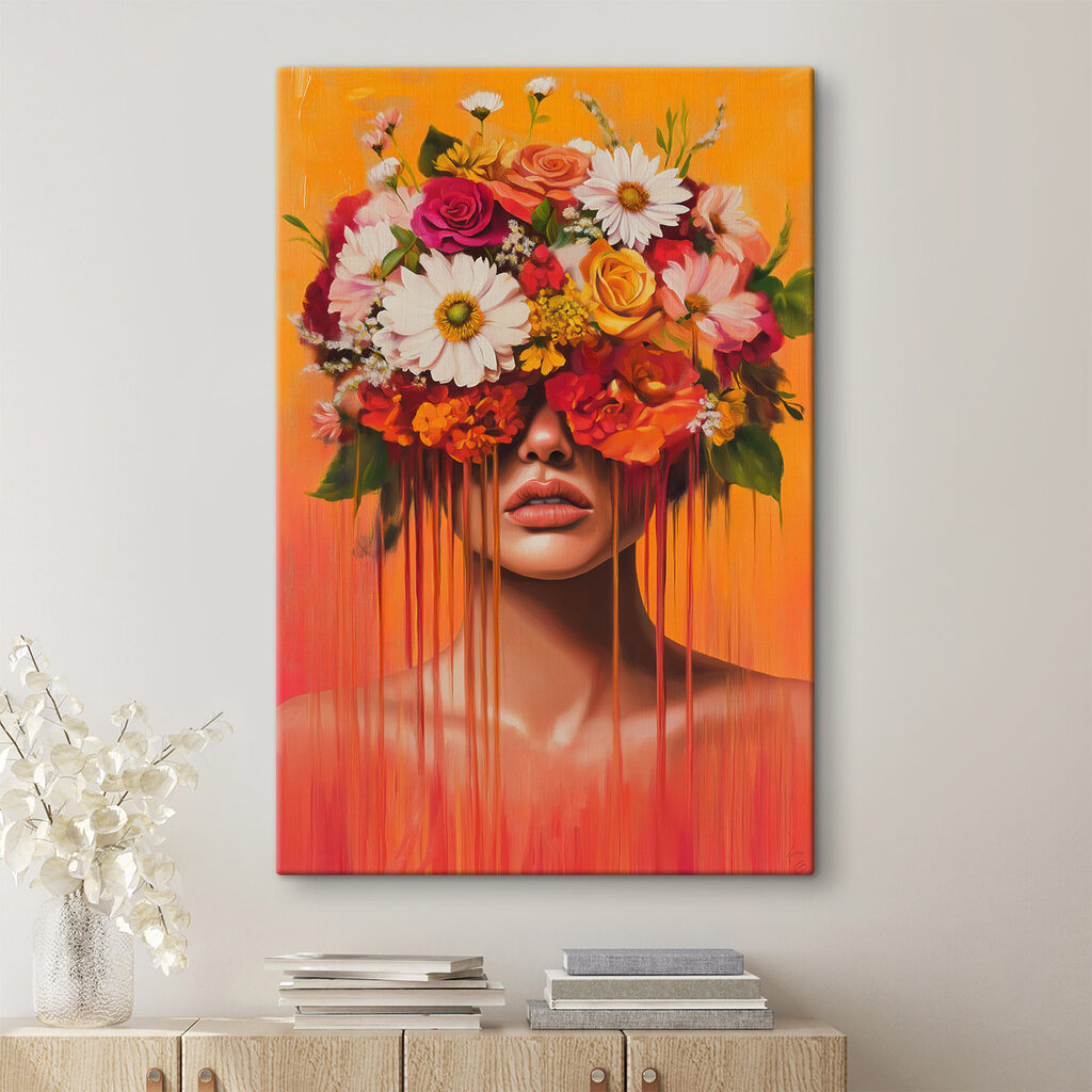 Painting of a woman with flowers on her head