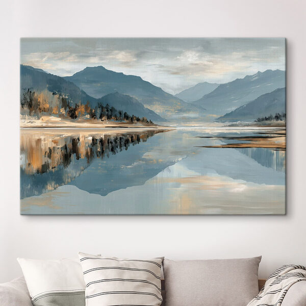 Tableaux Tableaux Un lac avec des montagnes en arrière-plan (UGS : s49187)