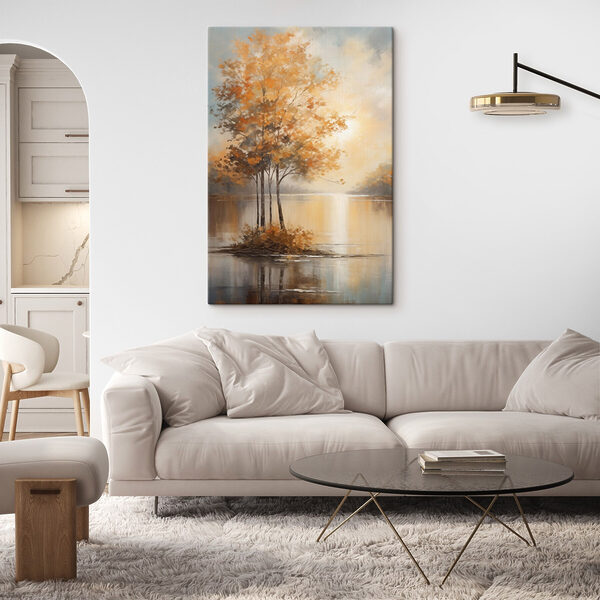Tableaux Tableaux Peinture représentant des arbres au bord d'un lac (UGS : s49151)