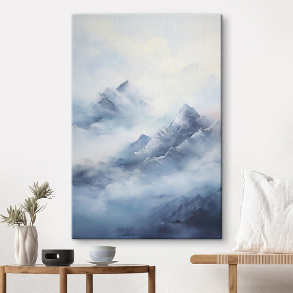 Painting of mountains in the clouds Painting of mountains in the clouds