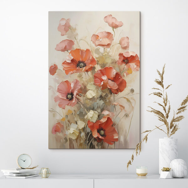 Painting of flowers on a white surface