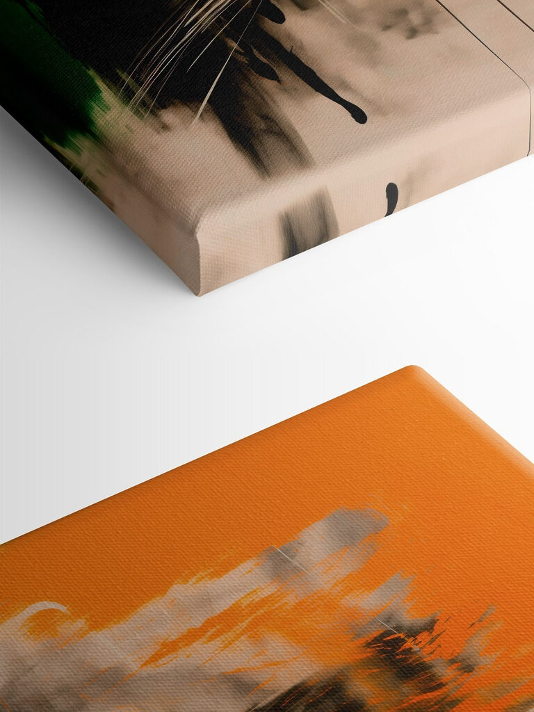Painting of a green orange and black color Painting of a green orange and black color