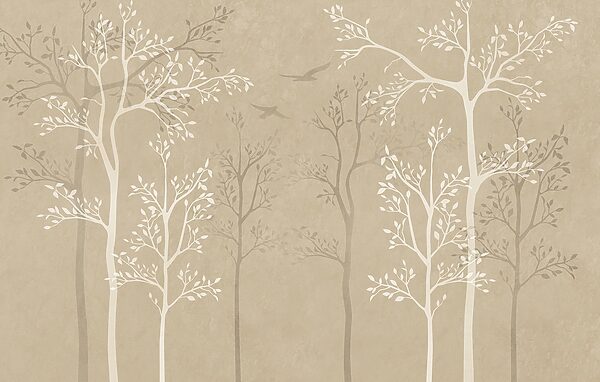Wallpaper with trees and birds
