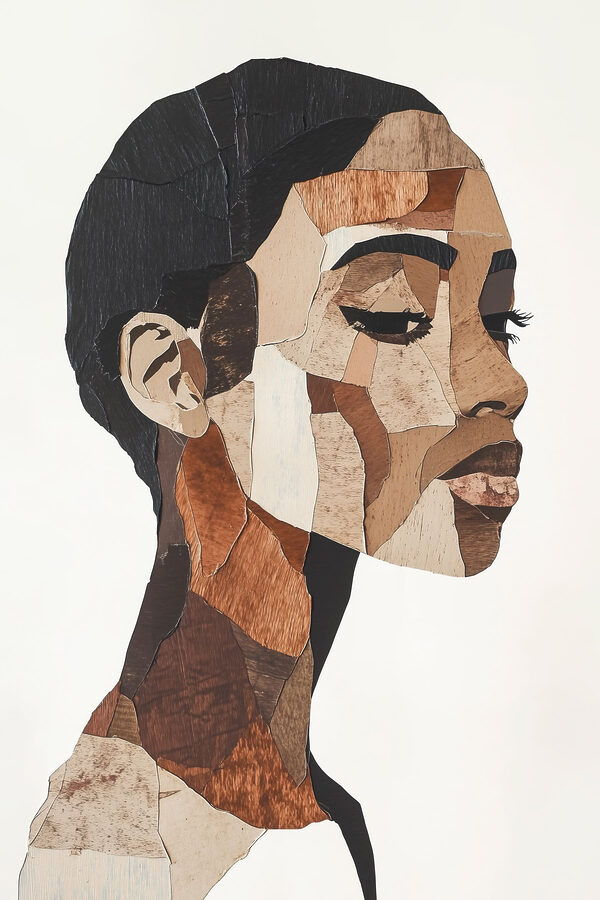 Woman's face with different colors of wood Woman's face with different colors of wood