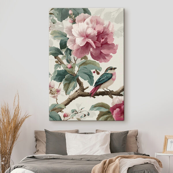 Bird on a branch with flowers Bird on a branch with flowers