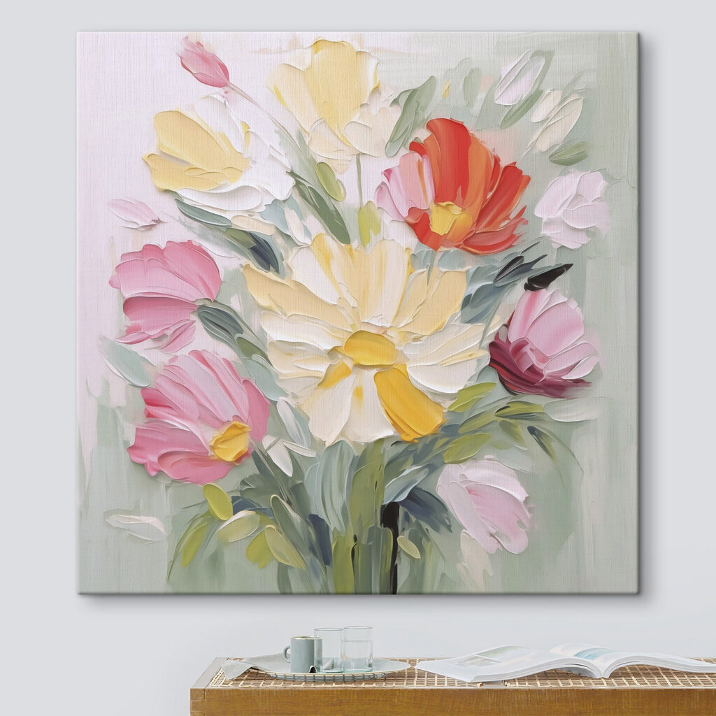Painting of flowers on a white surface Painting of flowers on a white surface