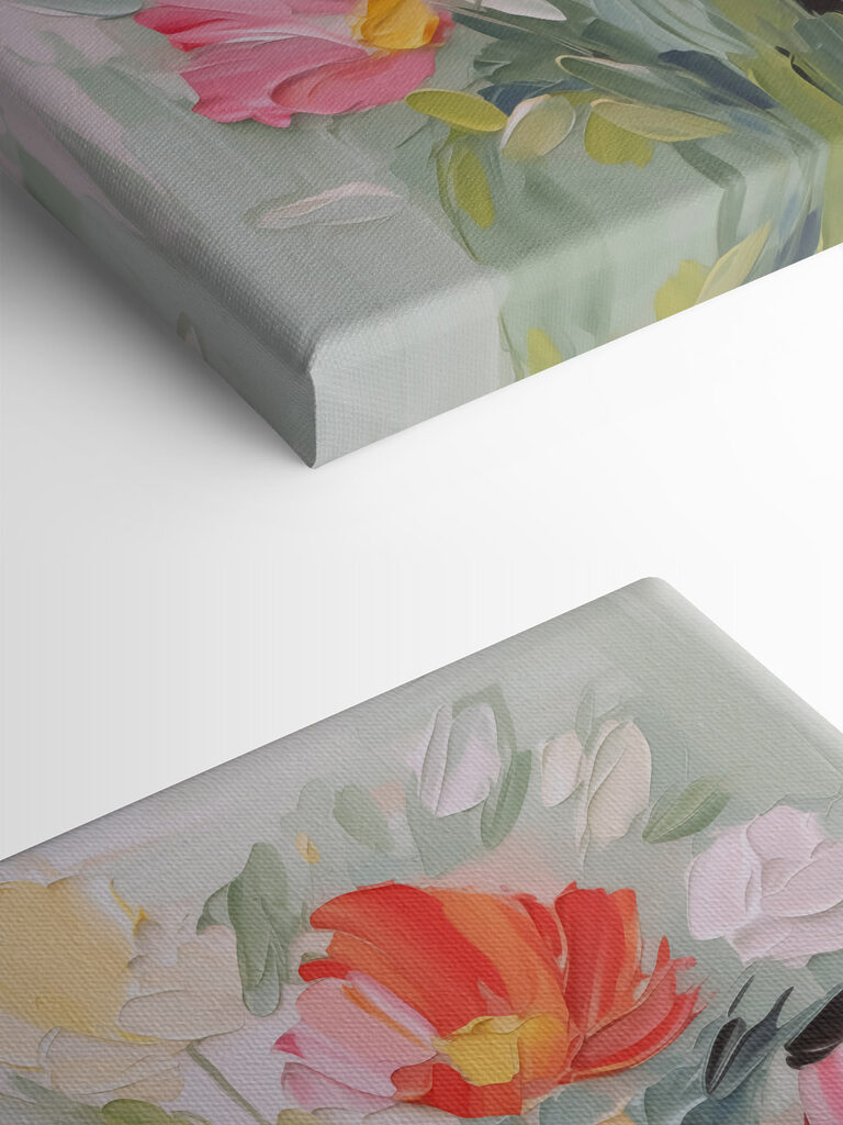 Painting of flowers on a white surface Painting of flowers on a white surface