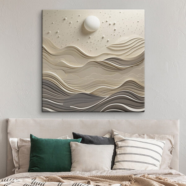 White paper cut out of waves and a white sun White paper cut out of waves and a white sun