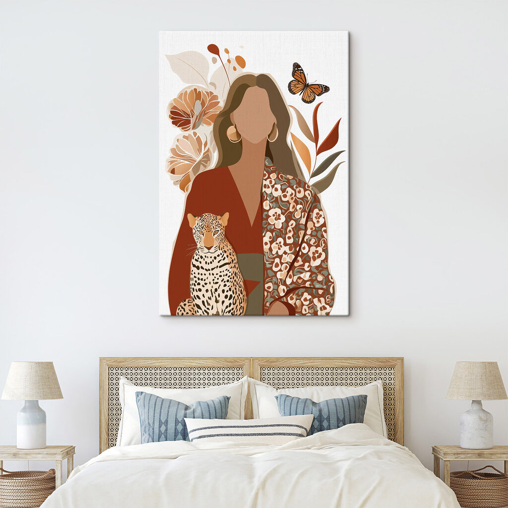 Woman with a leopard and butterflies Woman with a leopard and butterflies