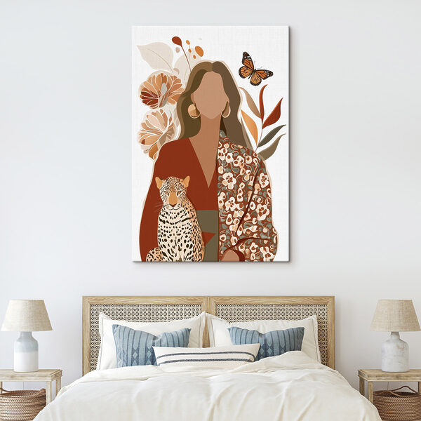 Woman with a leopard and butterflies Woman with a leopard and butterflies