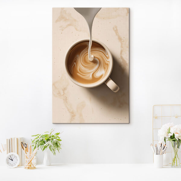 Une tasse de café dans laquelle on verse du lait Tableaux Une tasse de café dans laquelle on verse du lait