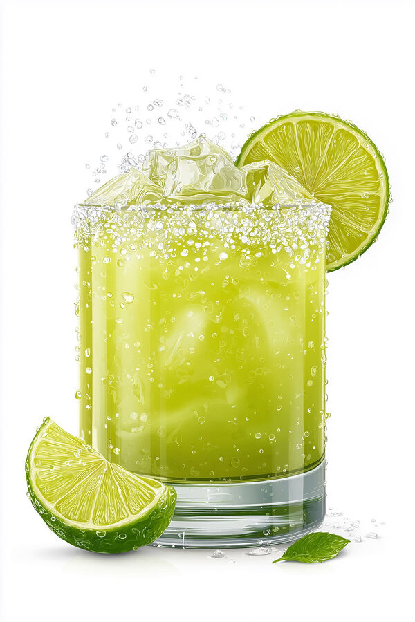 Glass of lime juice with ice and lime slices